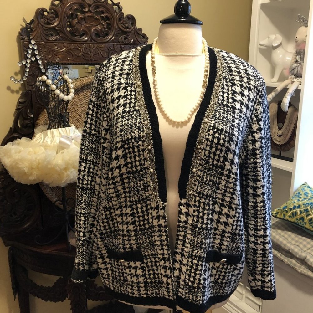 Chico's 2X Black & White Cardigan Sweater
